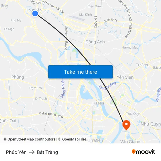 Phúc Yên to Bát Tràng map