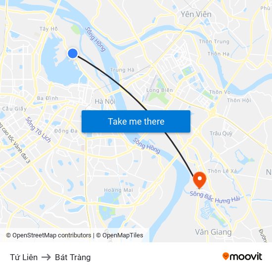 Tứ Liên to Bát Tràng map