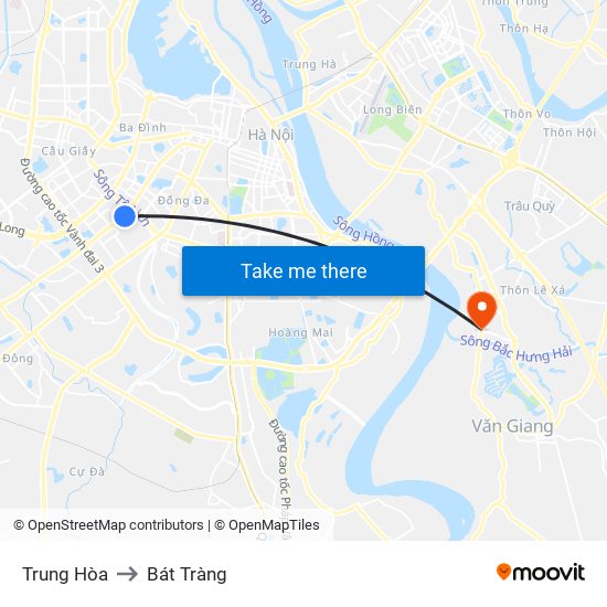 Trung Hòa to Bát Tràng map