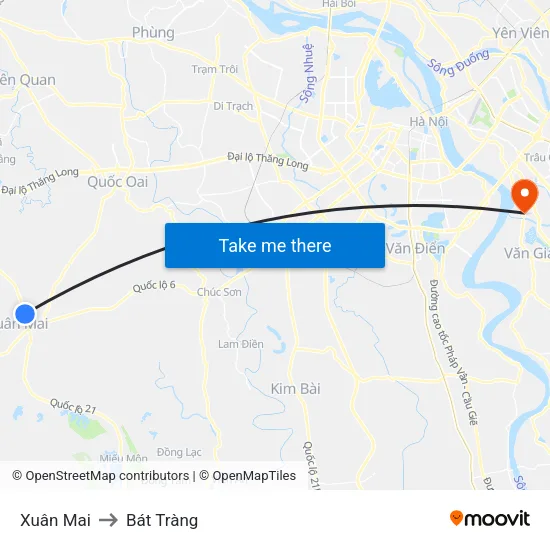 Xuân Mai to Bát Tràng map