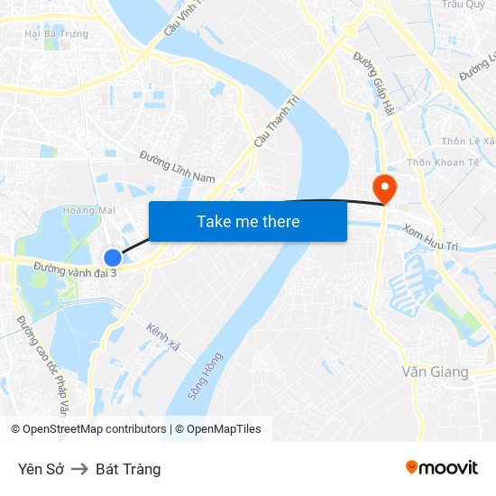 Yên Sở to Bát Tràng map