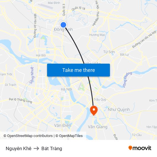 Nguyên Khê to Bát Tràng map