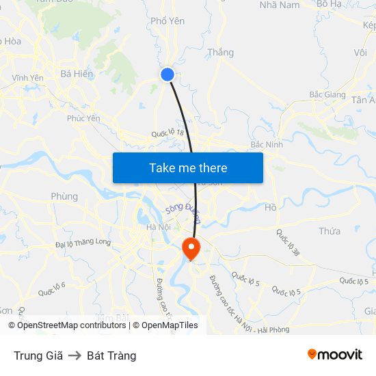 Trung Giã to Bát Tràng map