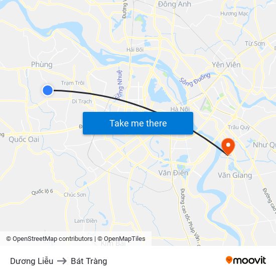 Dương Liễu to Bát Tràng map