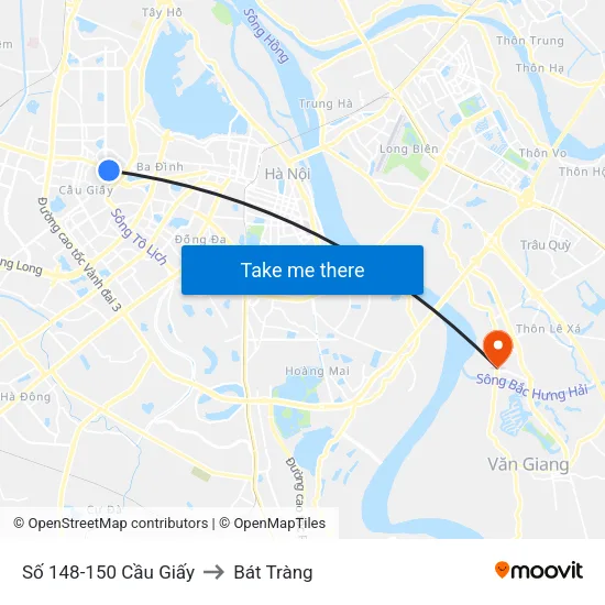 Số 148-150 Cầu Giấy to Bát Tràng map