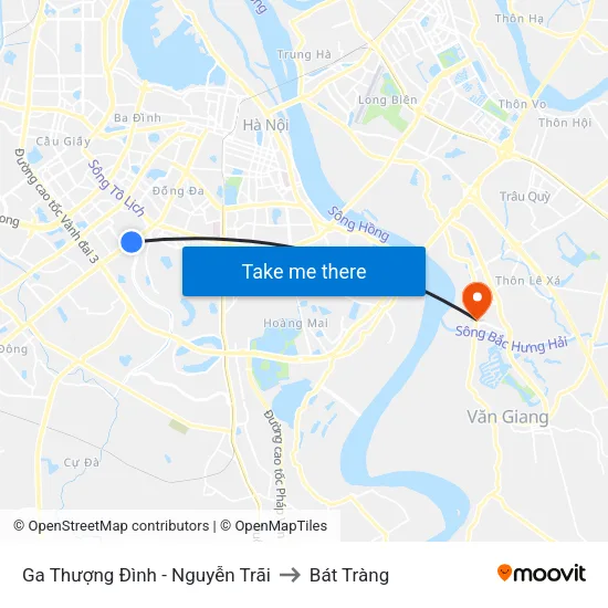 Ga Thượng Đình - Nguyễn Trãi to Bát Tràng map