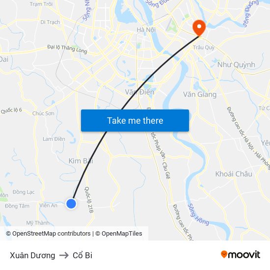 Xuân Dương to Cổ Bi map