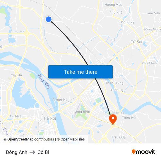 Đông Anh to Cổ Bi map