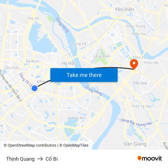 Thịnh Quang to Cổ Bi map