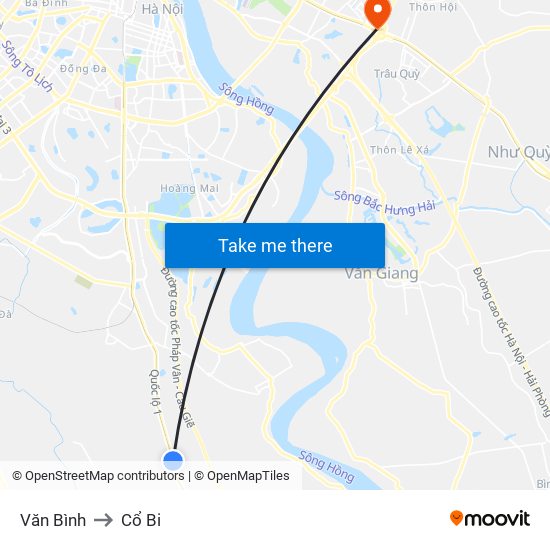 Văn Bình to Cổ Bi map