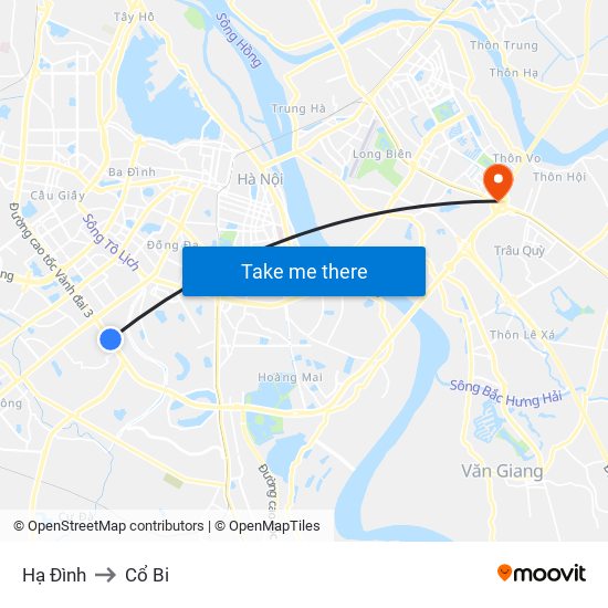 Hạ Đình to Cổ Bi map