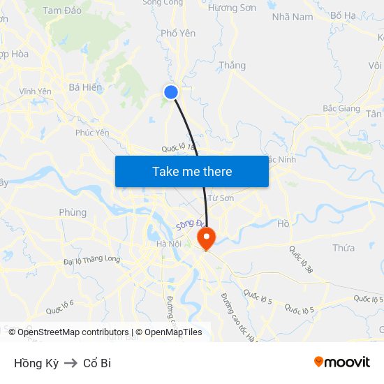 Hồng Kỳ to Cổ Bi map