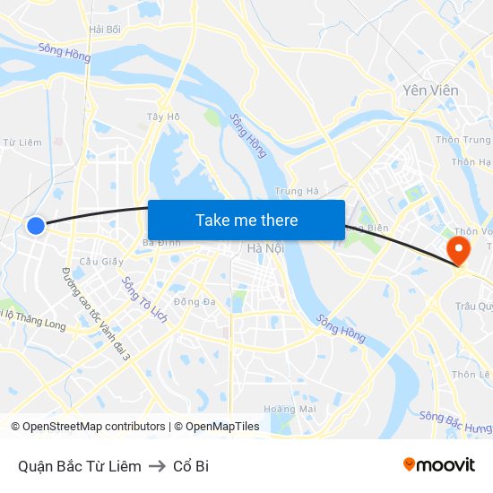 Quận Bắc Từ Liêm to Cổ Bi map