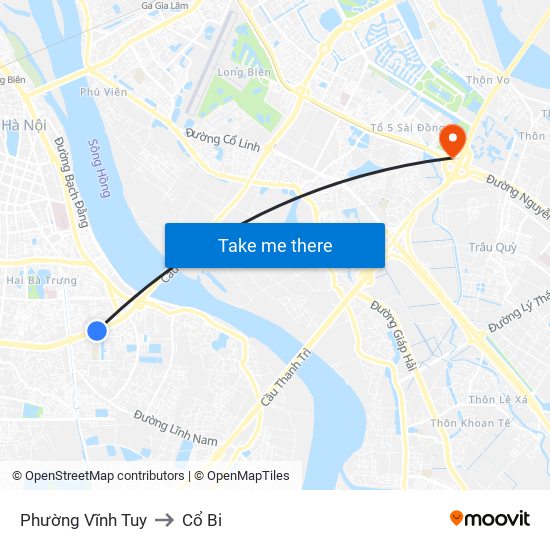 Phường Vĩnh Tuy to Cổ Bi map