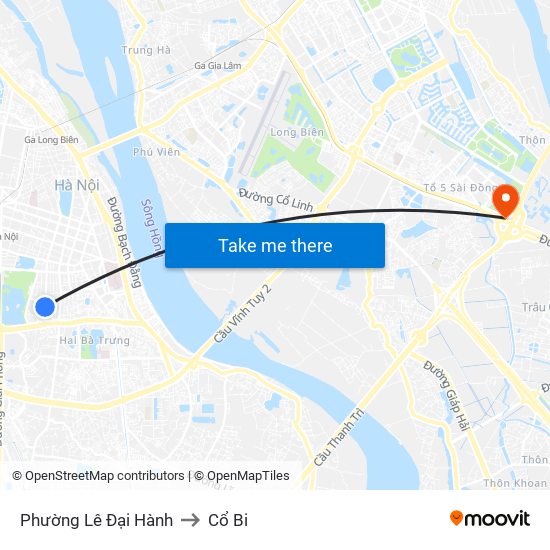 Phường Lê Đại Hành to Cổ Bi map