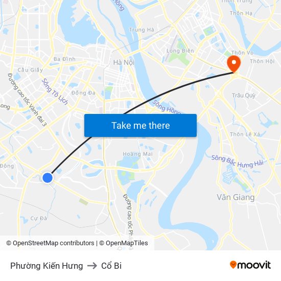 Phường Kiến Hưng to Cổ Bi map