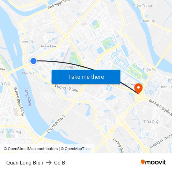 Quận Long Biên to Cổ Bi map