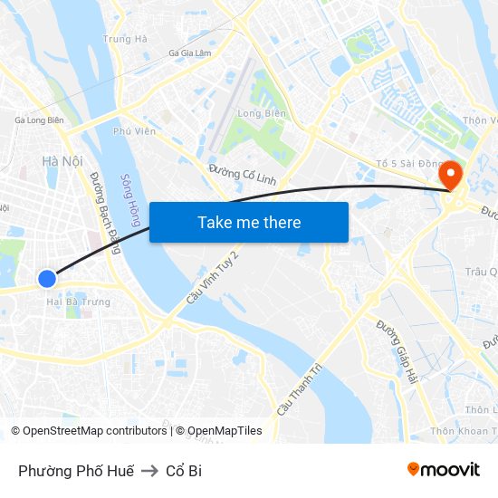 Phường Phố Huế to Cổ Bi map