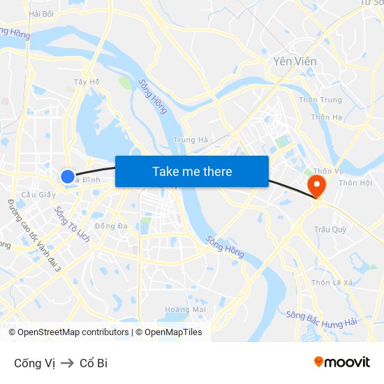 Cống Vị to Cổ Bi map