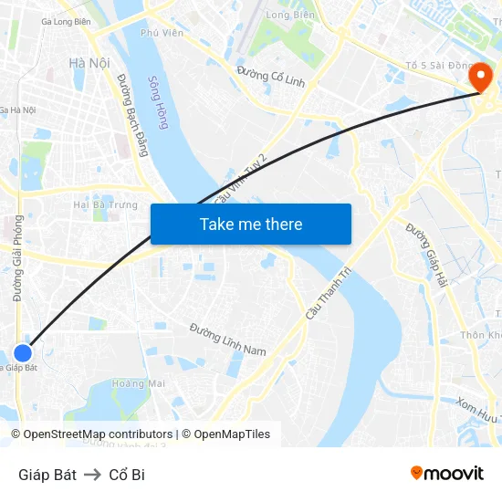 Giáp Bát to Cổ Bi map