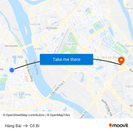 Hàng Bài to Cổ Bi map
