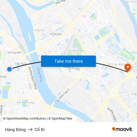 Hàng Bông to Cổ Bi map
