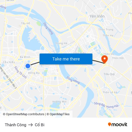Thành Công to Cổ Bi map
