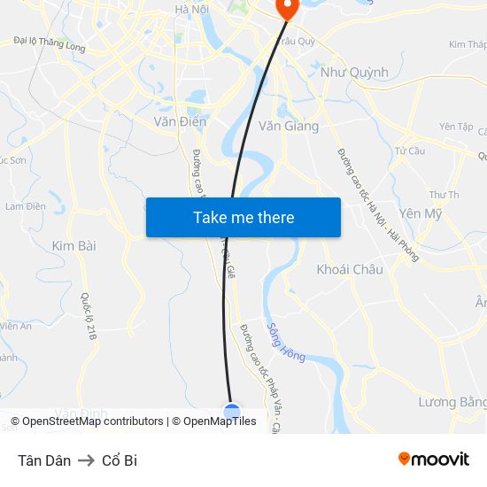 Tân Dân to Cổ Bi map