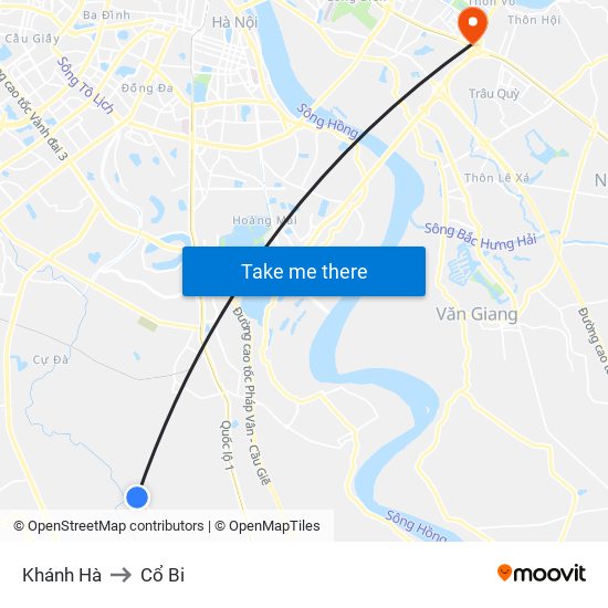 Khánh Hà to Cổ Bi map