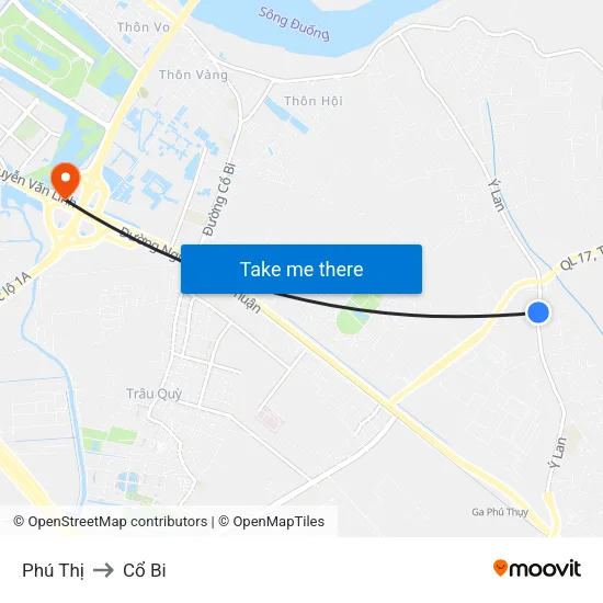 Phú Thị to Cổ Bi map