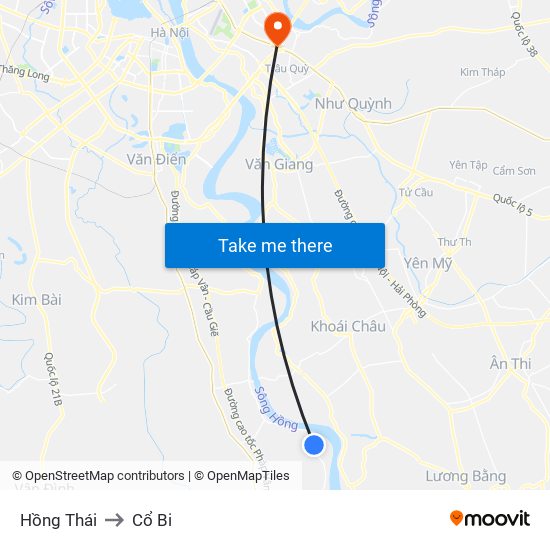 Hồng Thái to Cổ Bi map