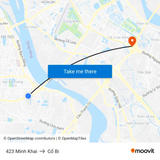 423 Minh Khai to Cổ Bi map