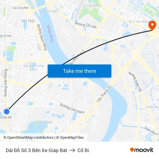 Dải Đỗ Số 3 Bến Xe Giáp Bát to Cổ Bi map