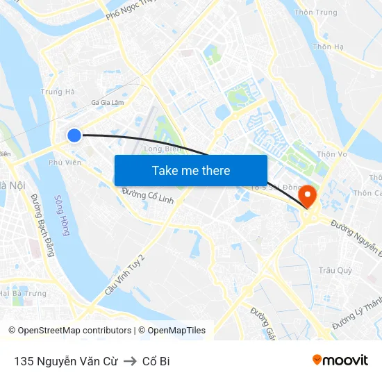 135 Nguyễn Văn Cừ to Cổ Bi map