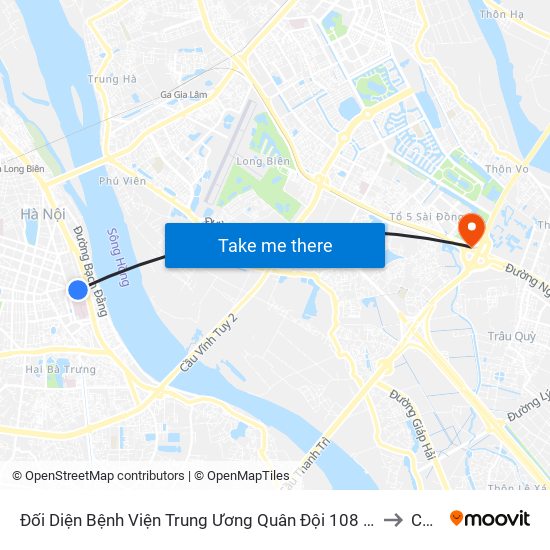 Đối Diện Bệnh Viện Trung Ương Quân Đội 108 - Trần Hưng Đạo to Cổ Bi map