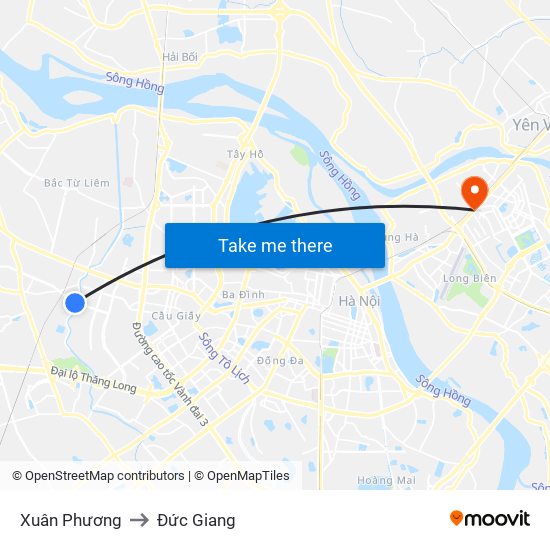 Xuân Phương to Đức Giang map