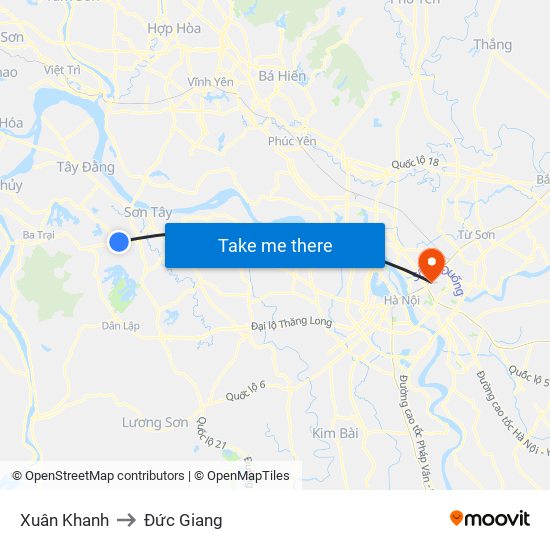 Xuân Khanh to Đức Giang map