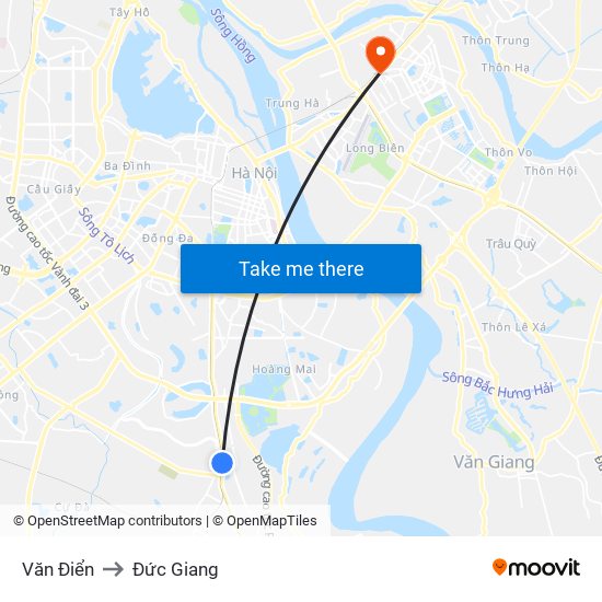 Văn Điển to Đức Giang map