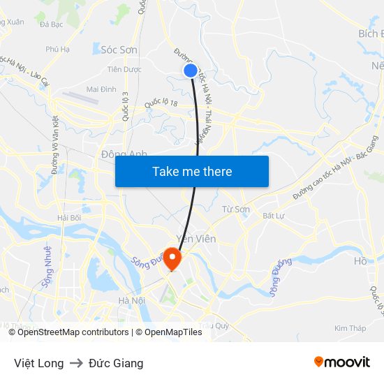 Việt Long to Đức Giang map