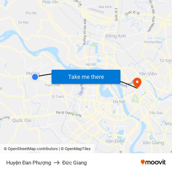 Huyện Đan Phượng to Đức Giang map