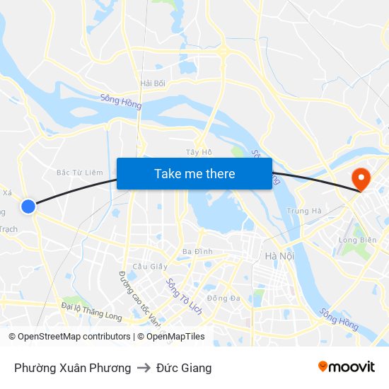 Phường Xuân Phương to Đức Giang map