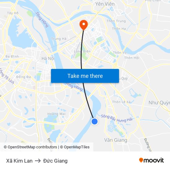 Xã Kim Lan to Đức Giang map