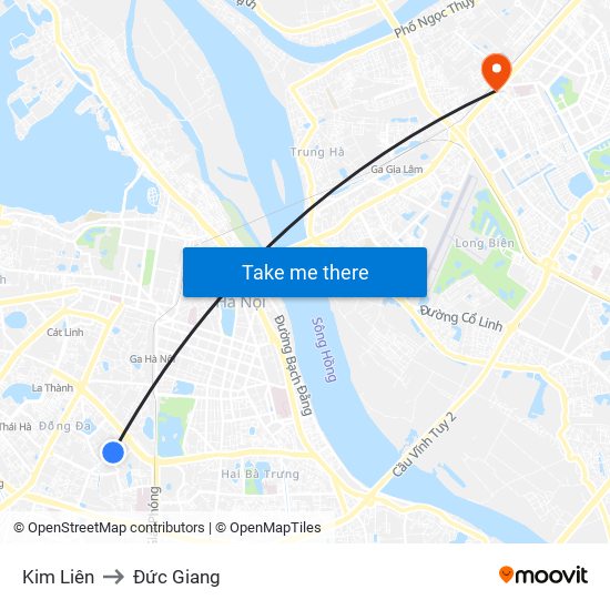 Kim Liên to Đức Giang map