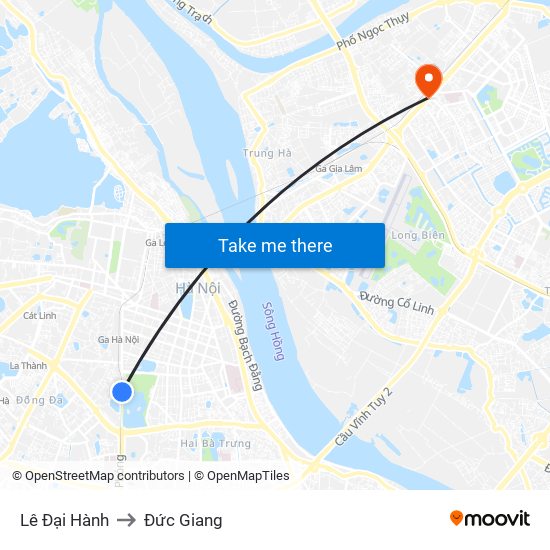 Lê Đại Hành to Đức Giang map
