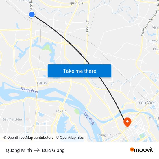 Quang Minh to Đức Giang map