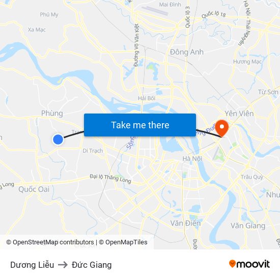 Dương Liễu to Đức Giang map