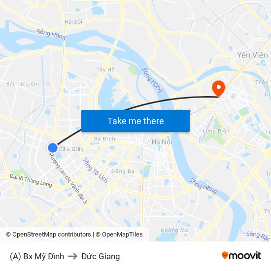 (A) Bx Mỹ Đình to Đức Giang map