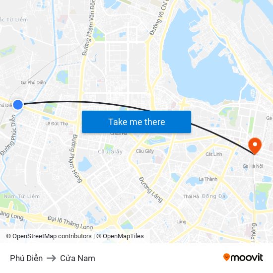 Phú Diễn to Cửa Nam map