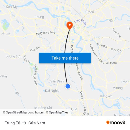 Trung Tú to Cửa Nam map