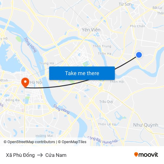 Xã Phù Đổng to Cửa Nam map